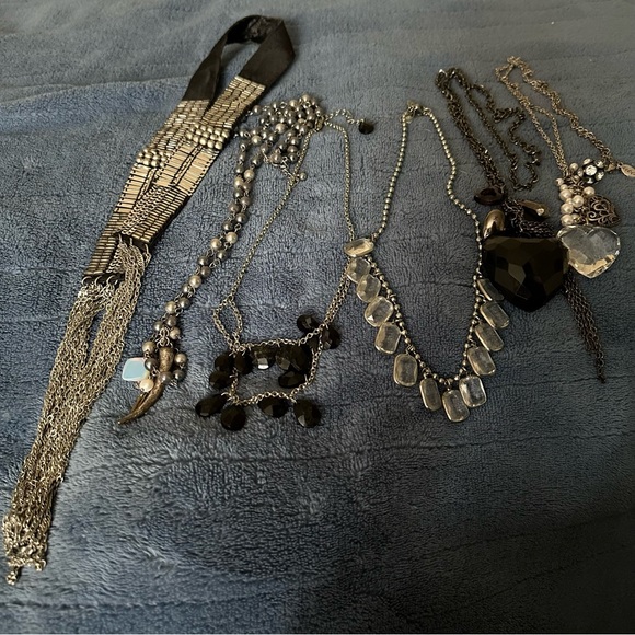 6pc Hearts Black Silver Jewel Necklace Lot - Picture 10 of 10